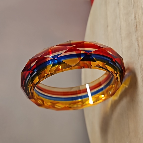 Nordstrom Jewelry - Nordstrom beveled circular acrylic bangle multicolored rainbow see-through NWOT